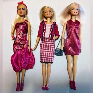 Lot of 3 Redressed Barbies in Pink